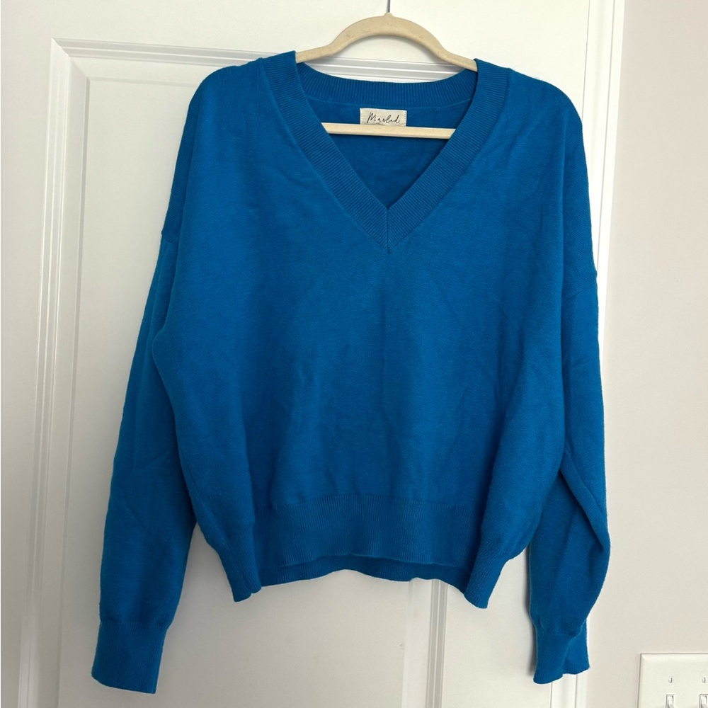 Cobalt Blue V-Neck Sweater – Size XL – Marled Brand